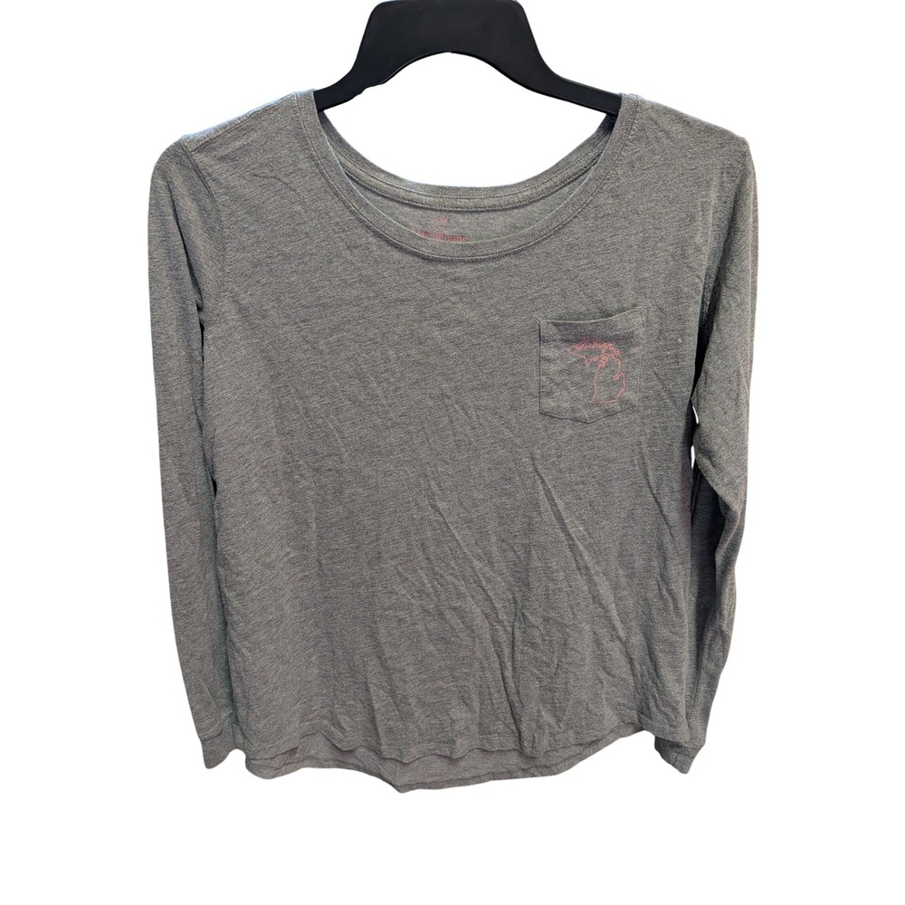State of Mine Michigan Graphic Long Sleeve Pocket Tee Heather Grey Womens XL